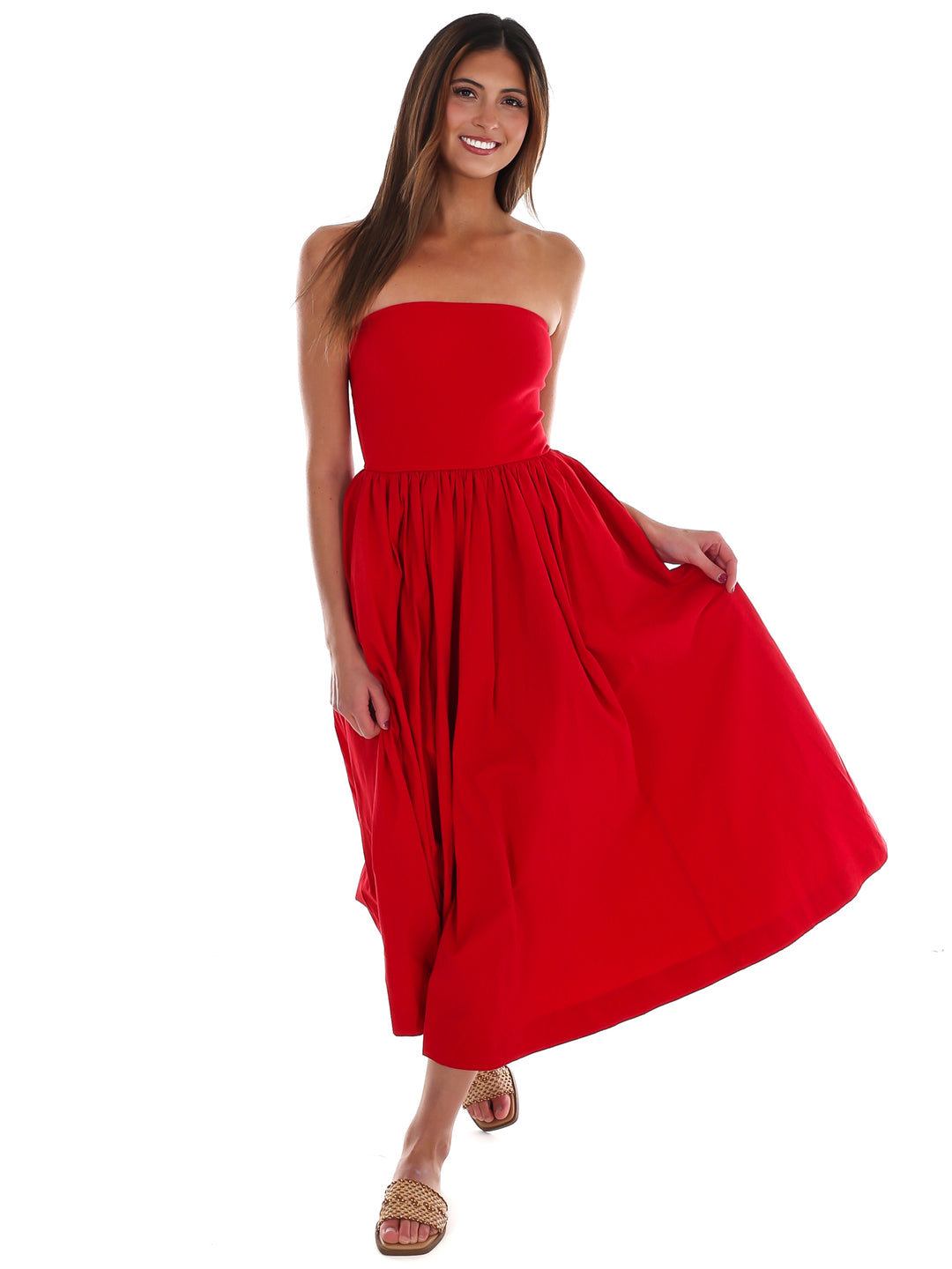 My Oh My Strapless Midi Dress