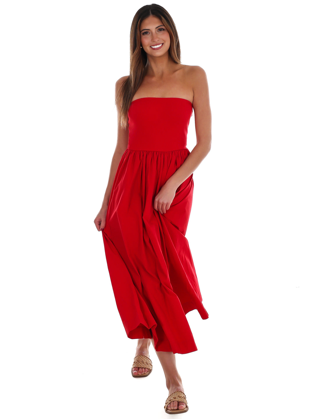 My Oh My Strapless Midi Dress