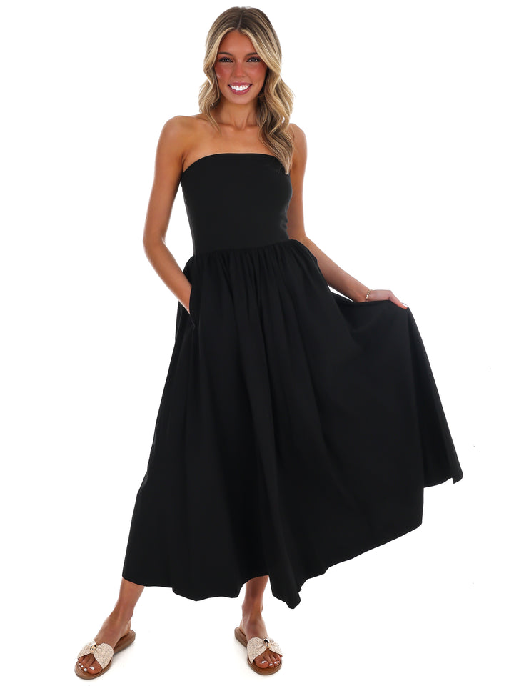 My Oh My Strapless Midi Dress