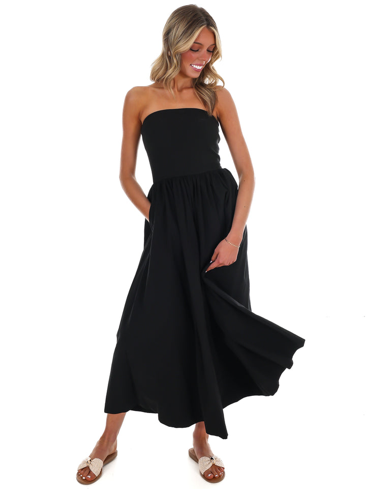 My Oh My Strapless Midi Dress