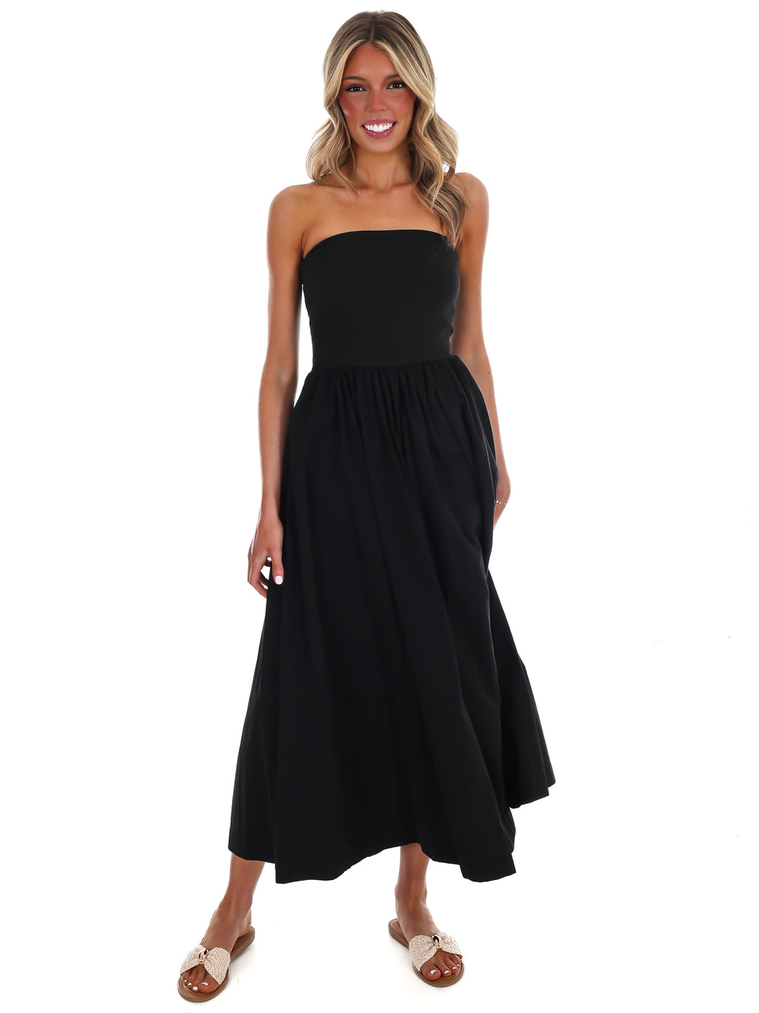 My Oh My Strapless Midi Dress