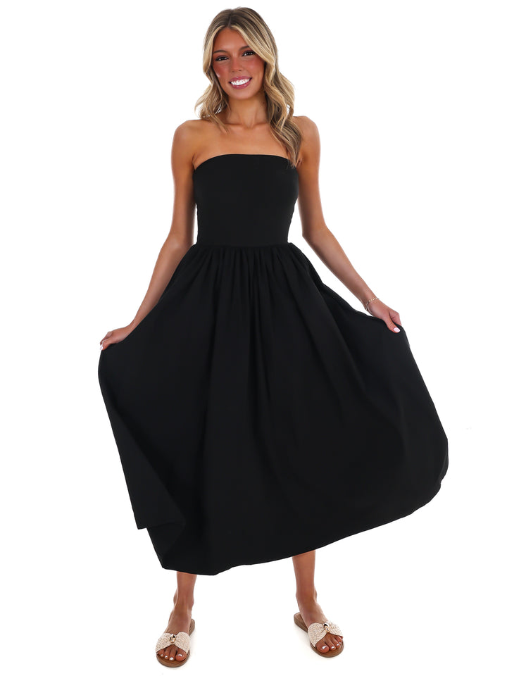My Oh My Strapless Midi Dress
