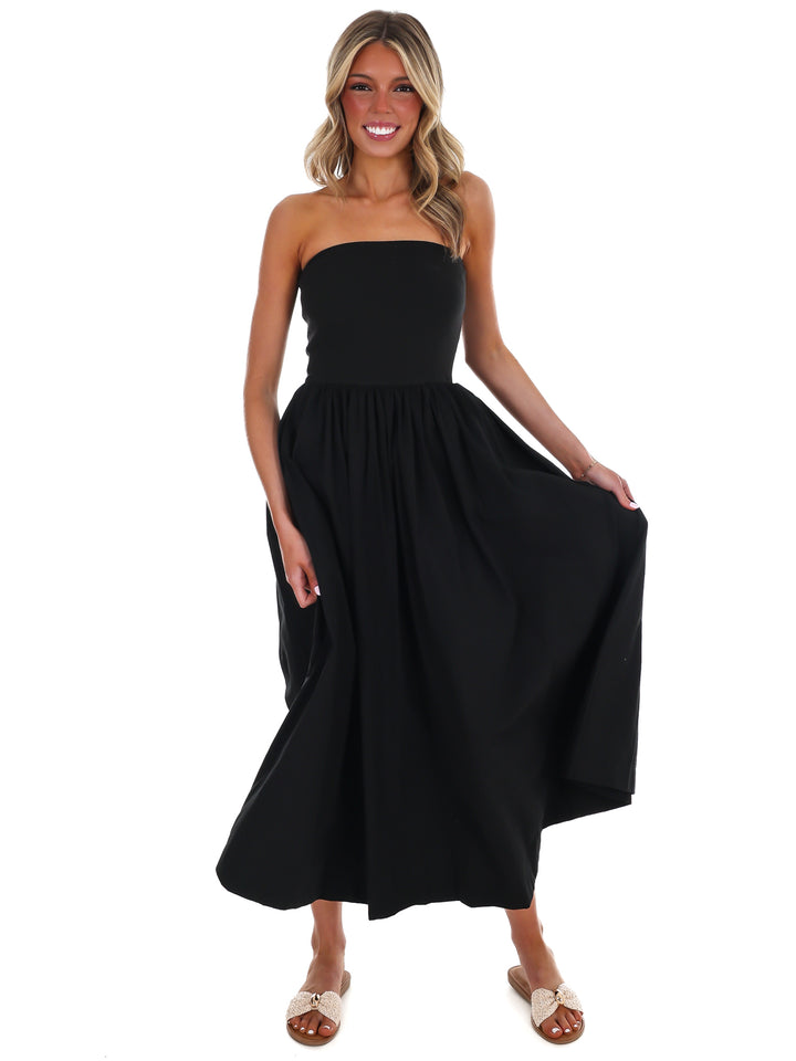 My Oh My Strapless Midi Dress