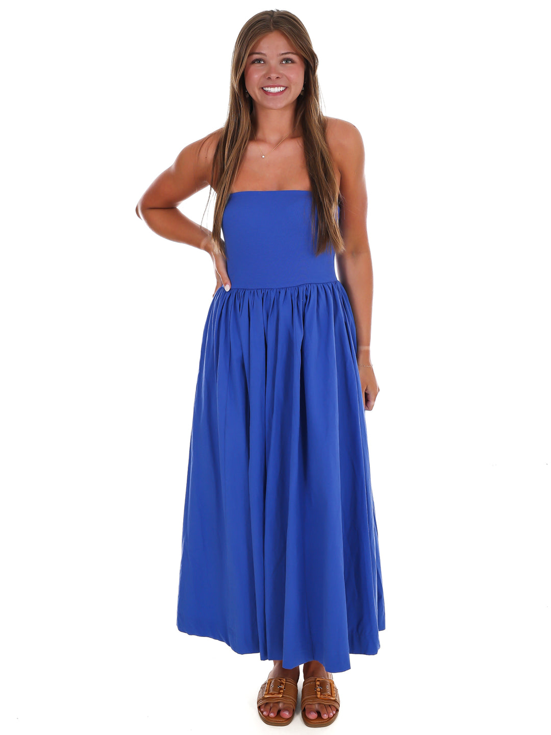 My Oh My Strapless Midi Dress