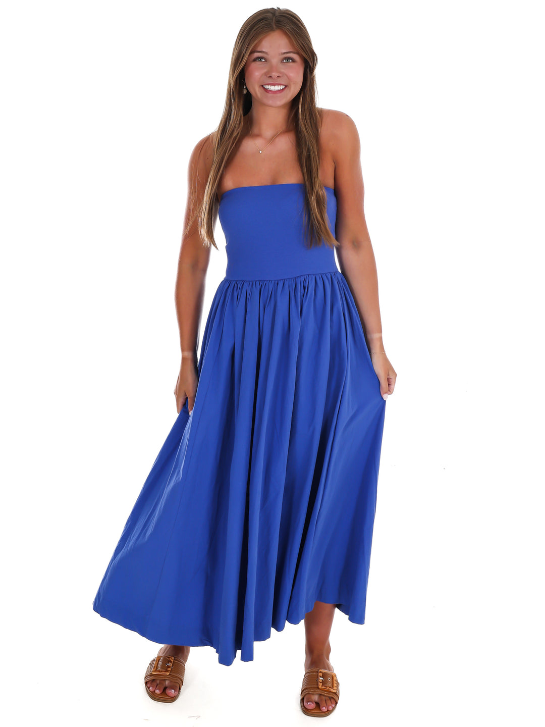 My Oh My Strapless Midi Dress