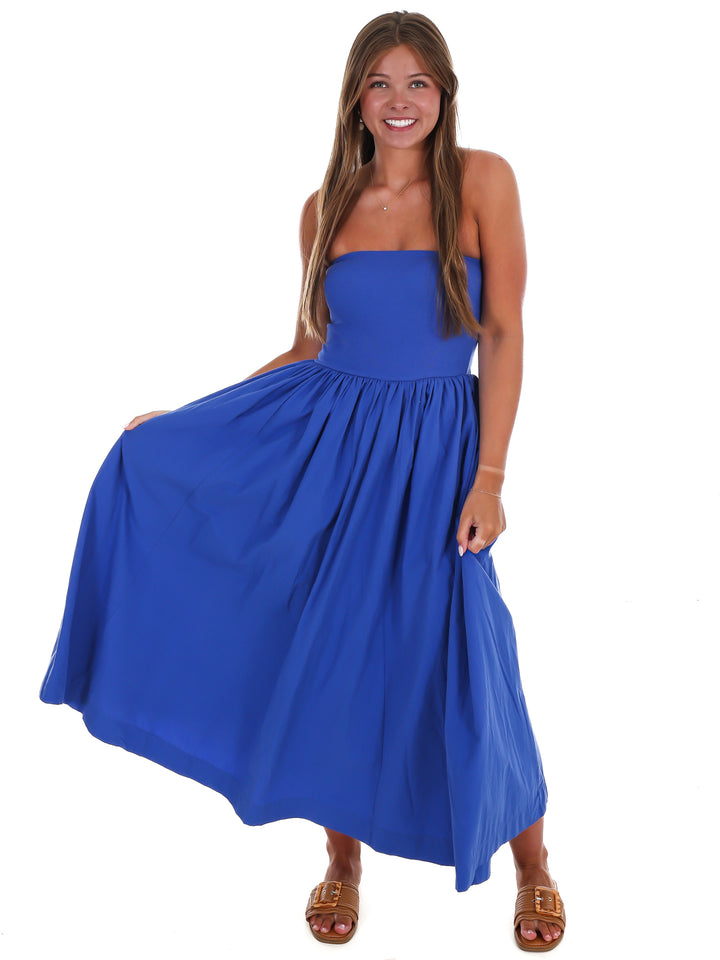 My Oh My Strapless Midi Dress