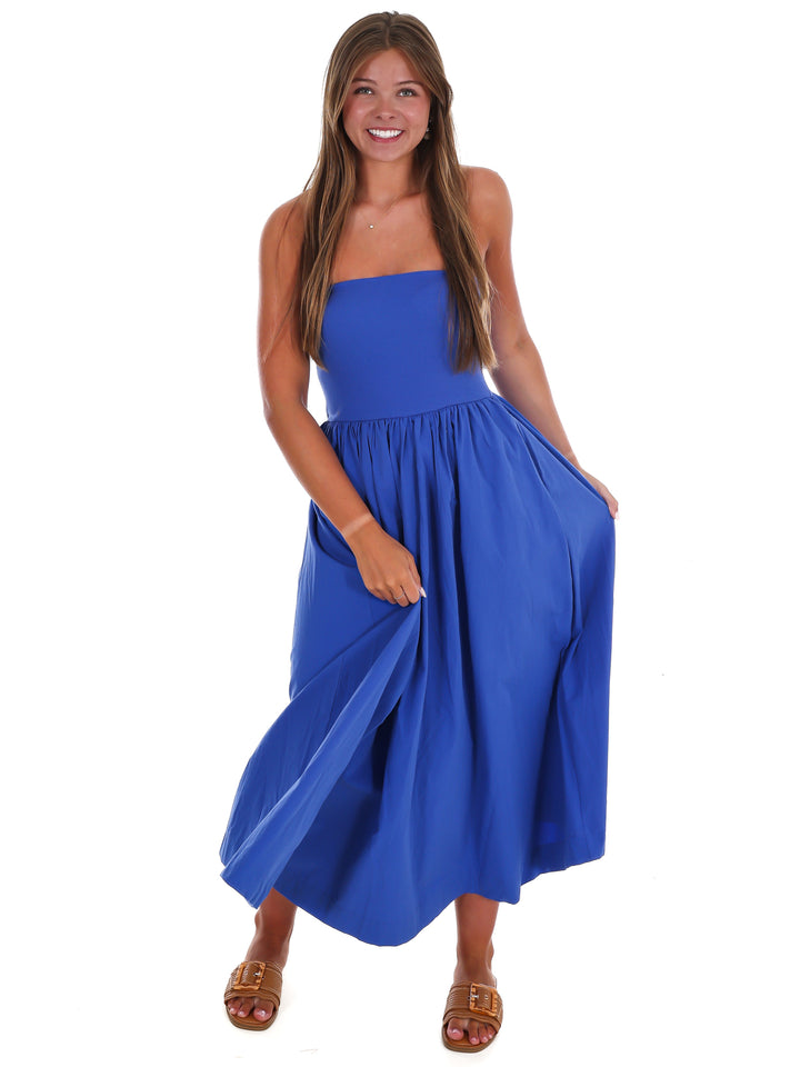 My Oh My Strapless Midi Dress