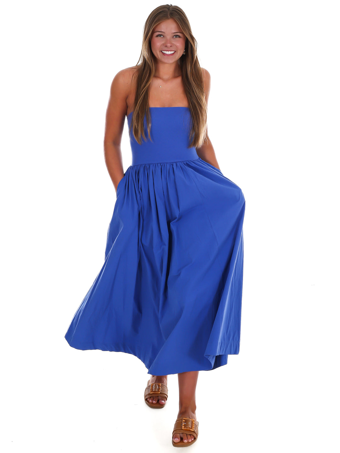 My Oh My Strapless Midi Dress