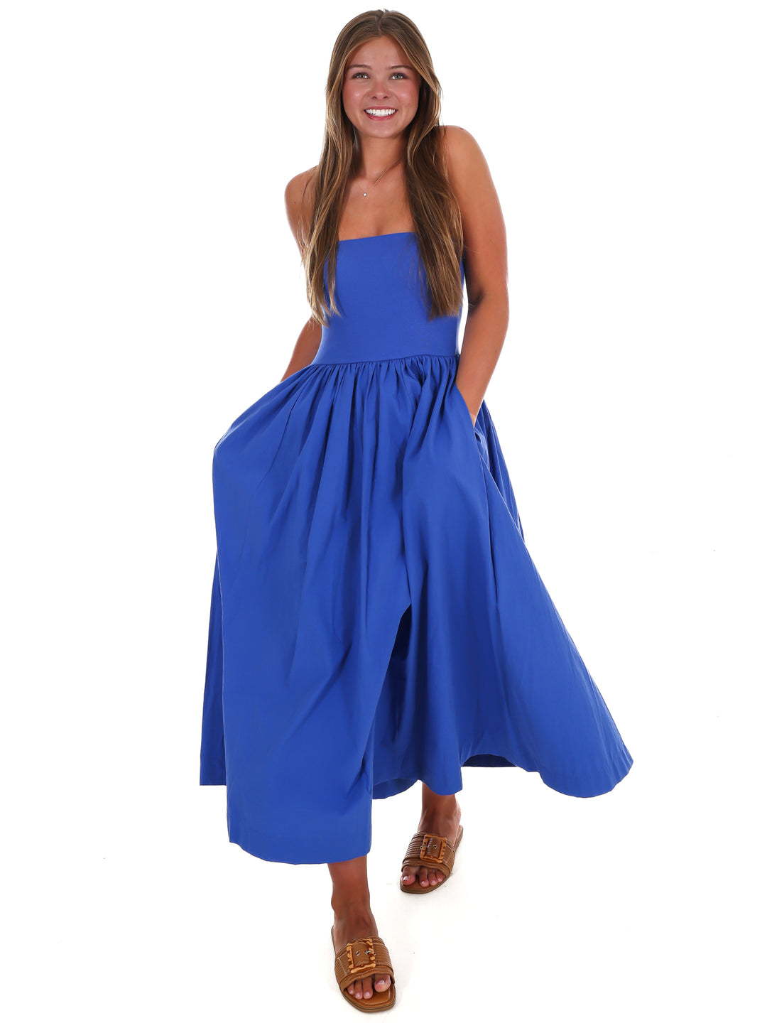 My Oh My Strapless Midi Dress
