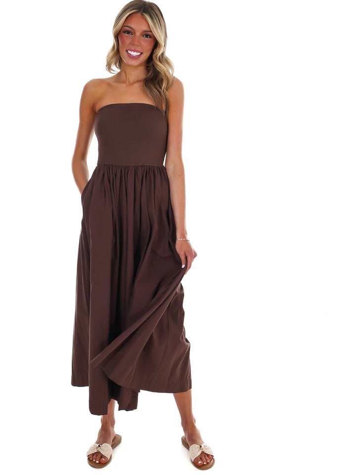 My Oh My Strapless Midi Dress