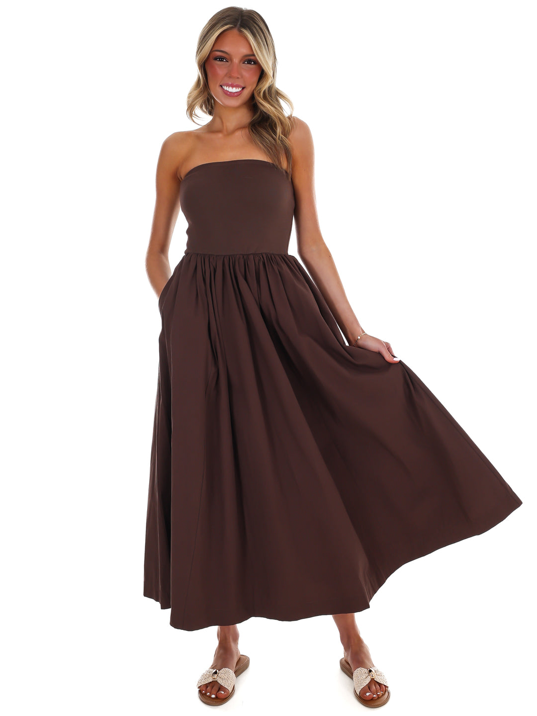 My Oh My Strapless Midi Dress