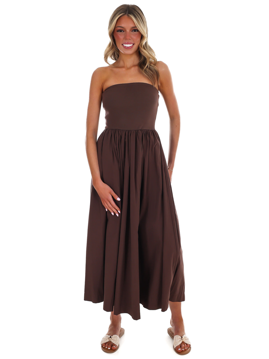 My Oh My Strapless Midi Dress