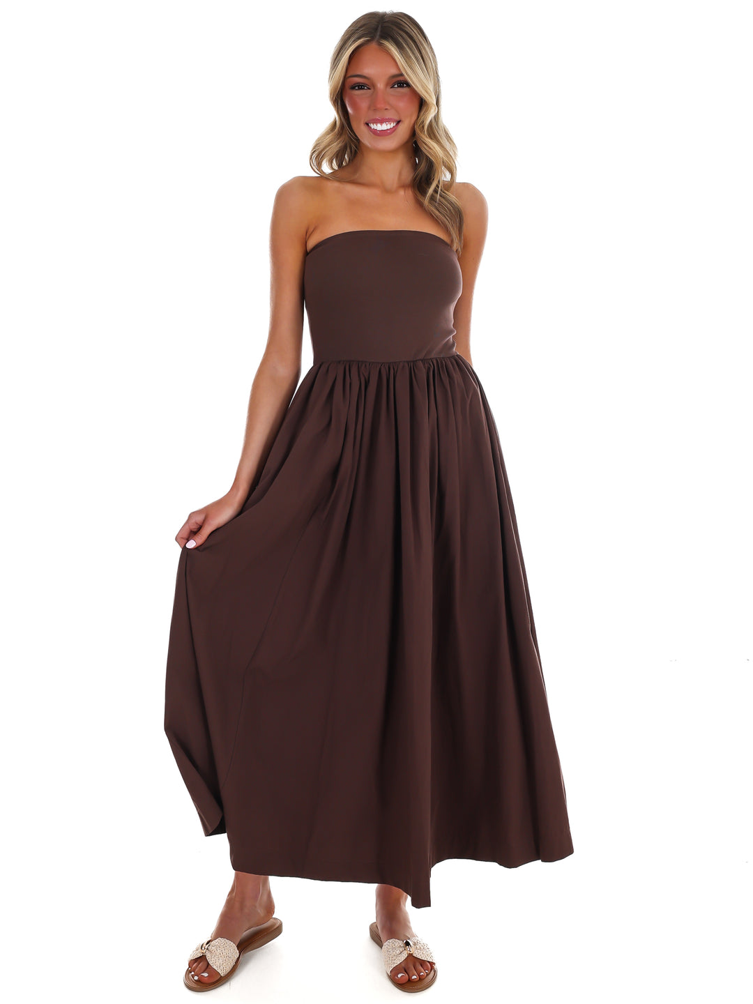 My Oh My Strapless Midi Dress
