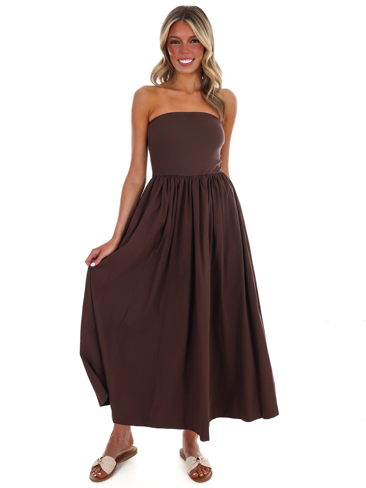 My Oh My Strapless Midi Dress