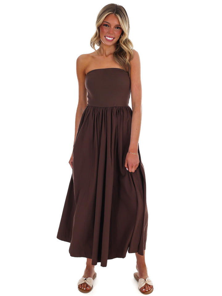 My Oh My Strapless Midi Dress