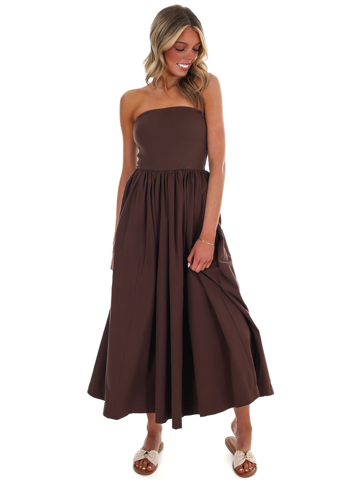 My Oh My Strapless Midi Dress