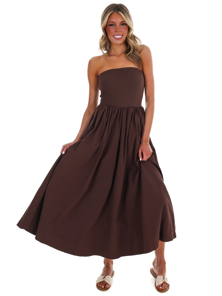 My Oh My Strapless Midi Dress