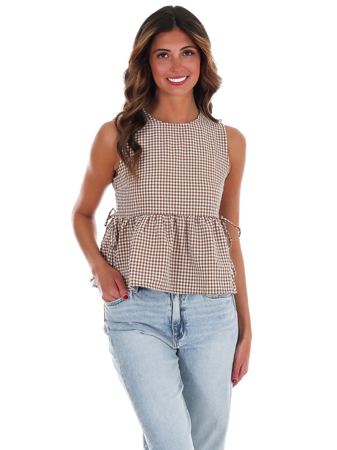 Market Morning Gingham Peplum Top