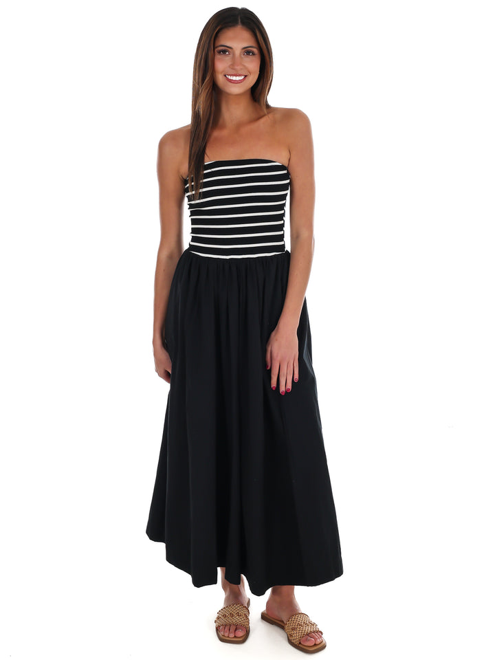 Wanna Know Striped Strapless Midi Dress