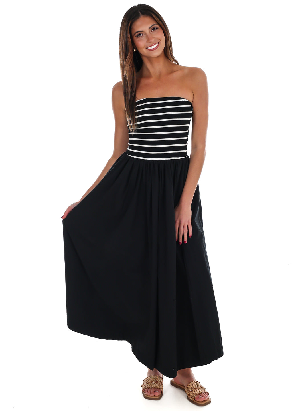 Wanna Know Striped Strapless Midi Dress