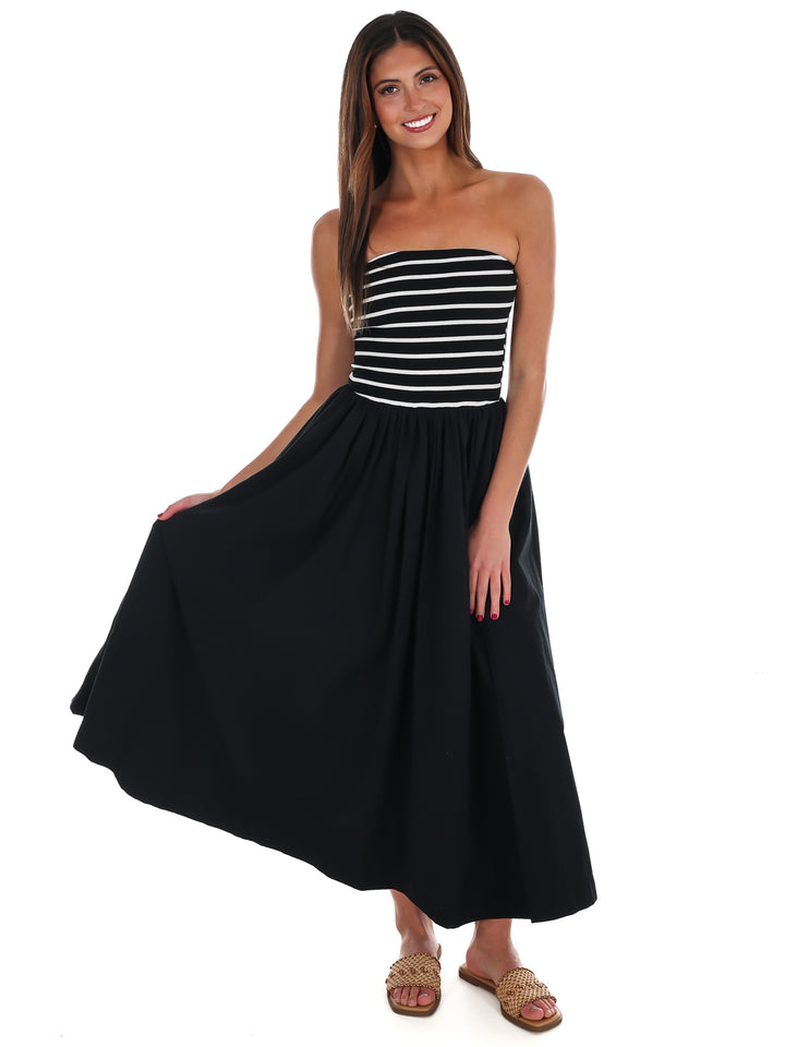 Wanna Know Striped Strapless Midi Dress