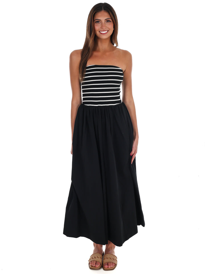 Wanna Know Striped Strapless Midi Dress