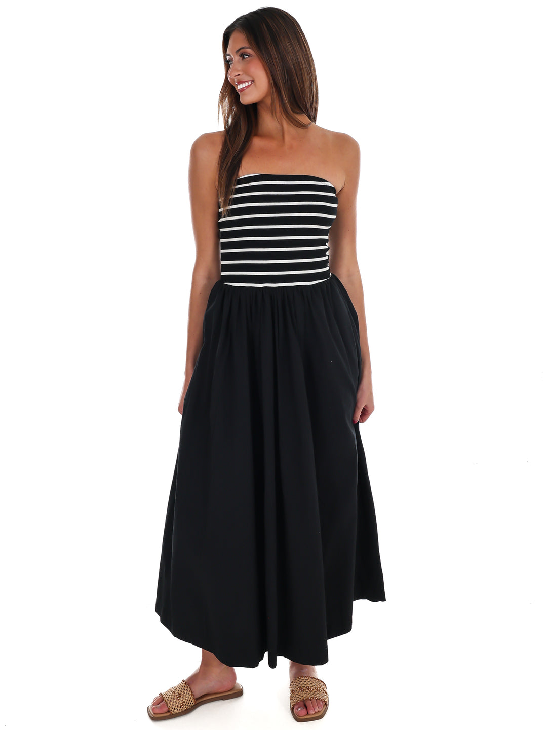 Wanna Know Striped Strapless Midi Dress