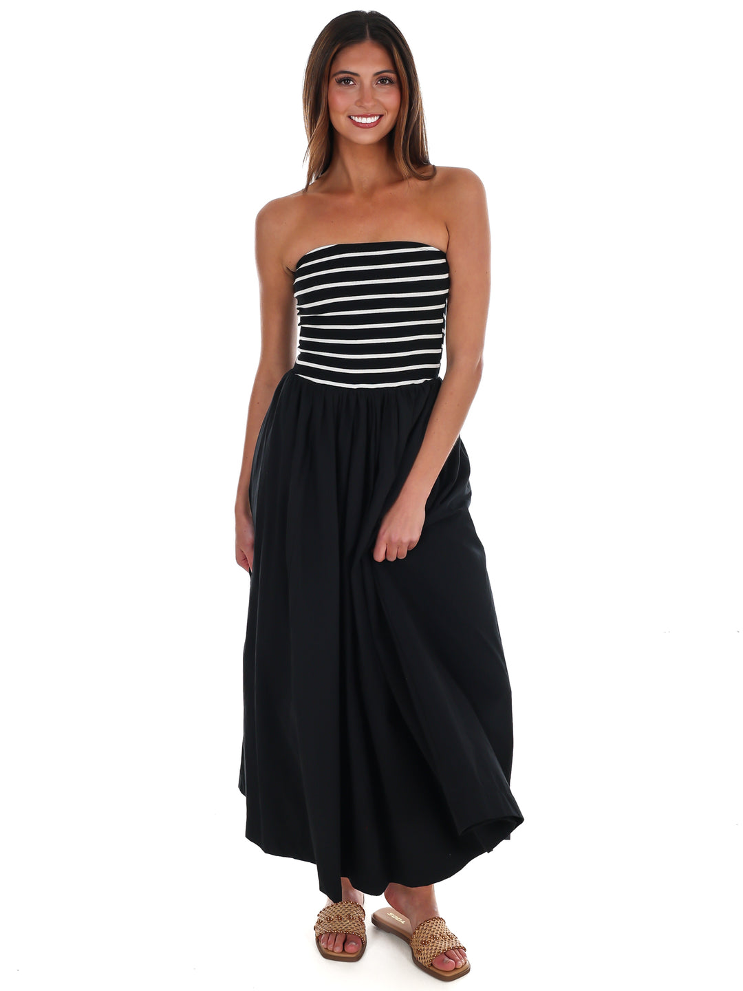 Wanna Know Striped Strapless Midi Dress