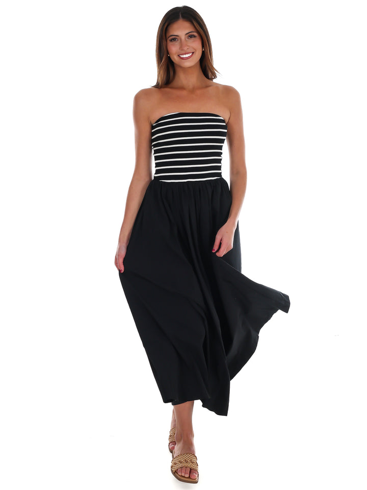 Wanna Know Striped Strapless Midi Dress