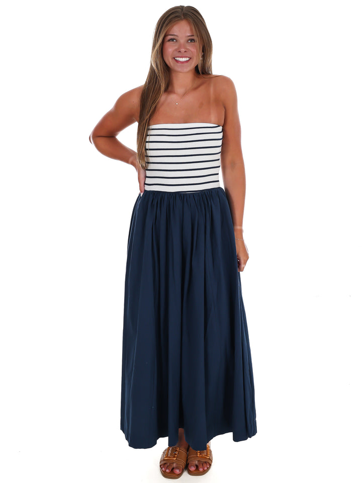 Wanna Know Striped Strapless Midi Dress