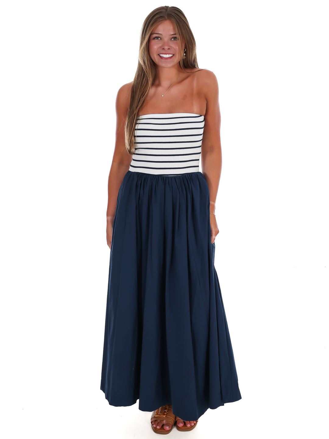 Wanna Know Striped Strapless Midi Dress