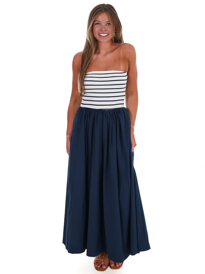 Wanna Know Striped Strapless Midi Dress