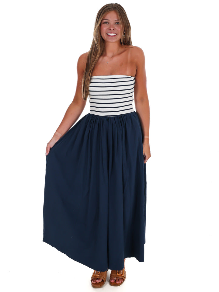 Wanna Know Striped Strapless Midi Dress