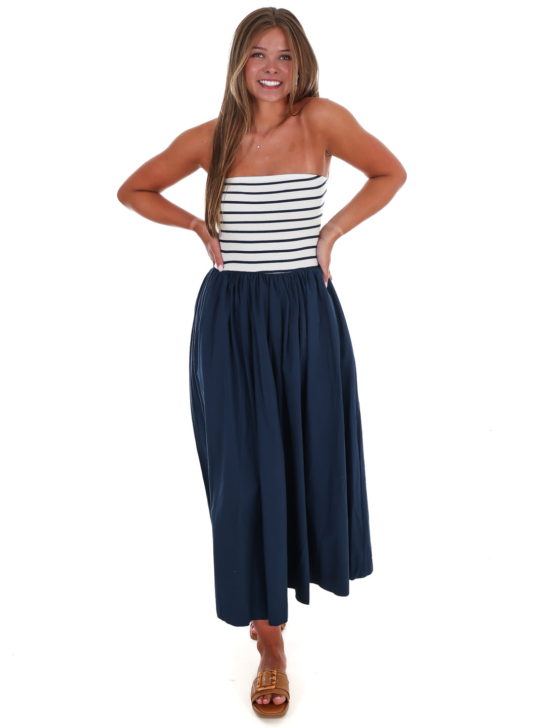 Wanna Know Striped Strapless Midi Dress