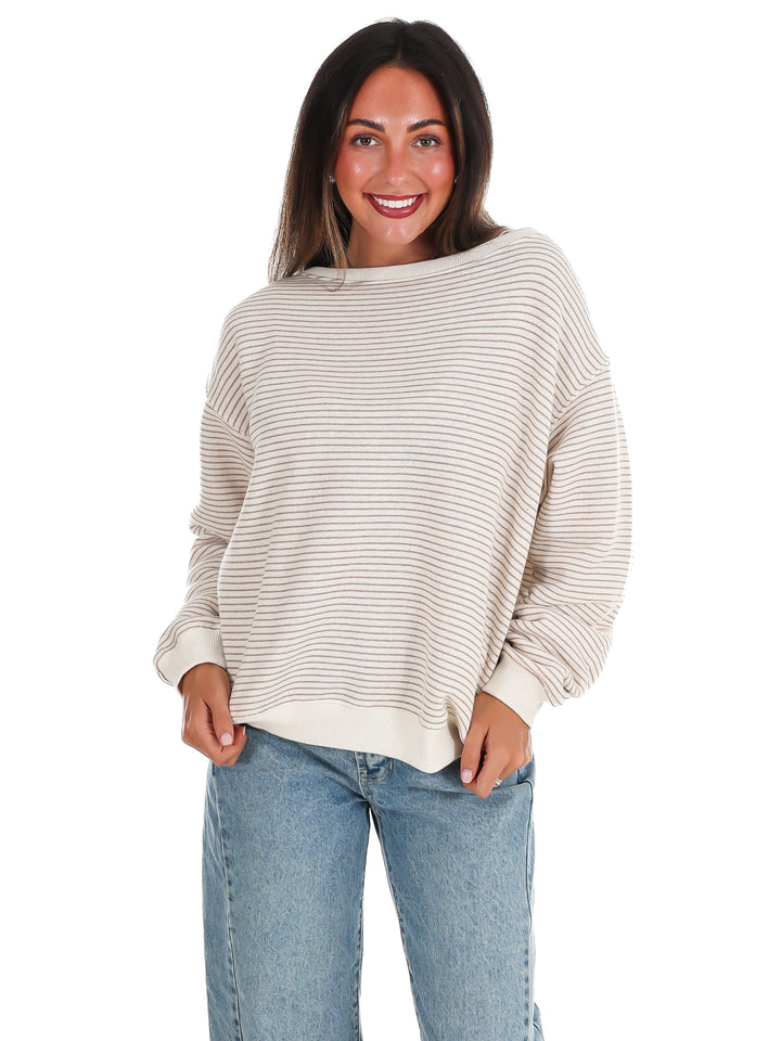 Throw it On Stripe Off Shoulder Sweatshirt