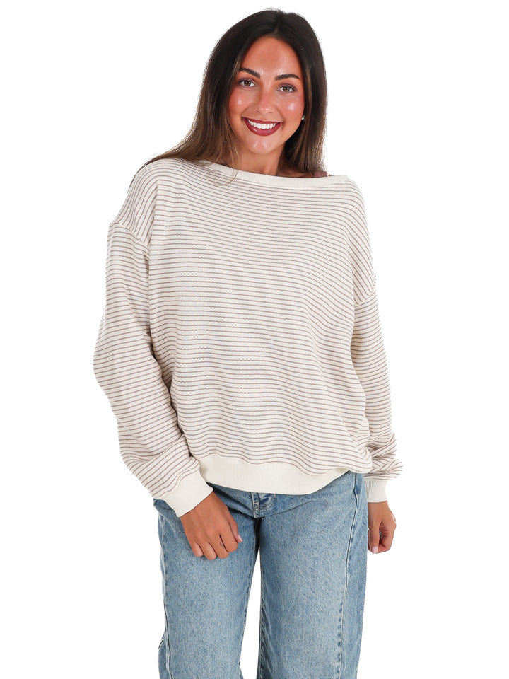 Throw it On Stripe Off Shoulder Sweatshirt