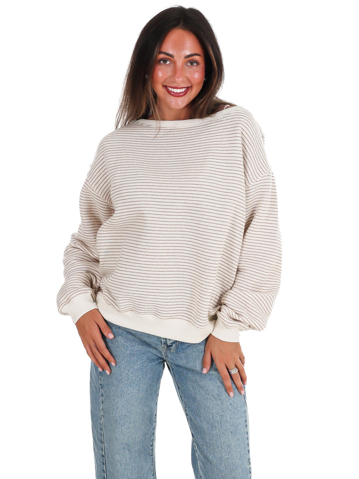 Throw it On Stripe Off Shoulder Sweatshirt
