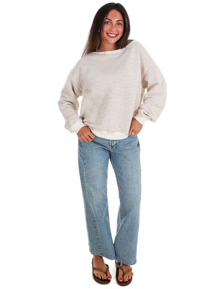 Throw it On Stripe Off Shoulder Sweatshirt