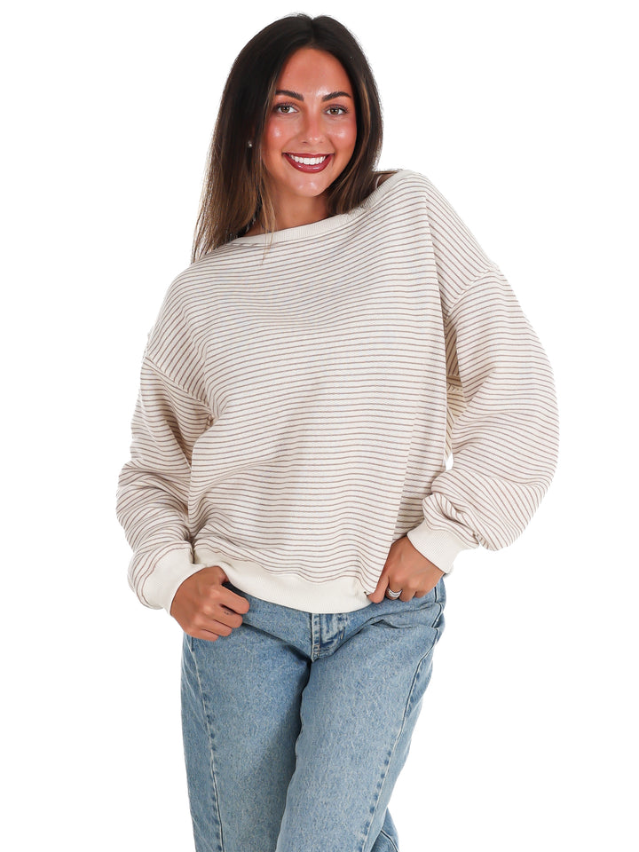 Throw it On Stripe Off Shoulder Sweatshirt