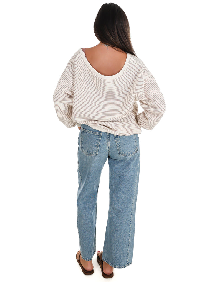 Throw it On Stripe Off Shoulder Sweatshirt