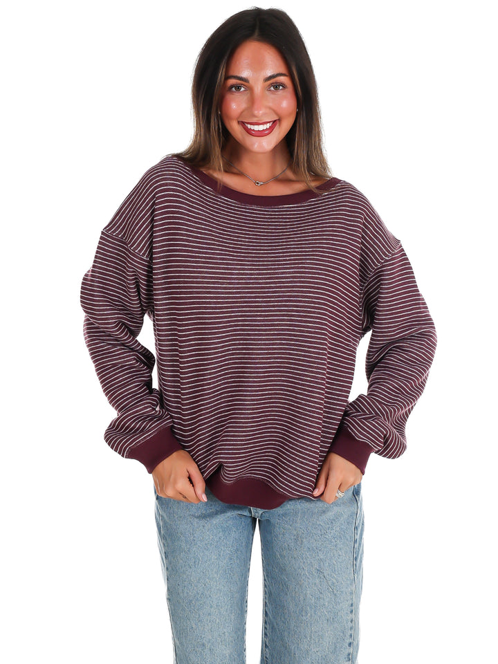 Throw it On Stripe Off Shoulder Sweatshirt