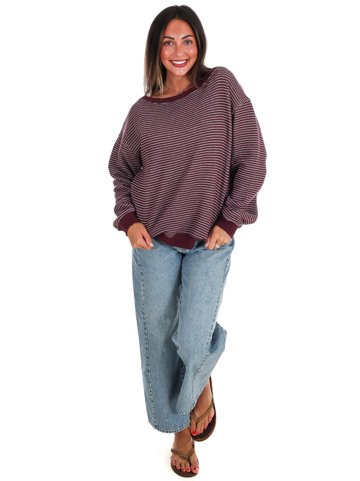 Throw it On Stripe Off Shoulder Sweatshirt