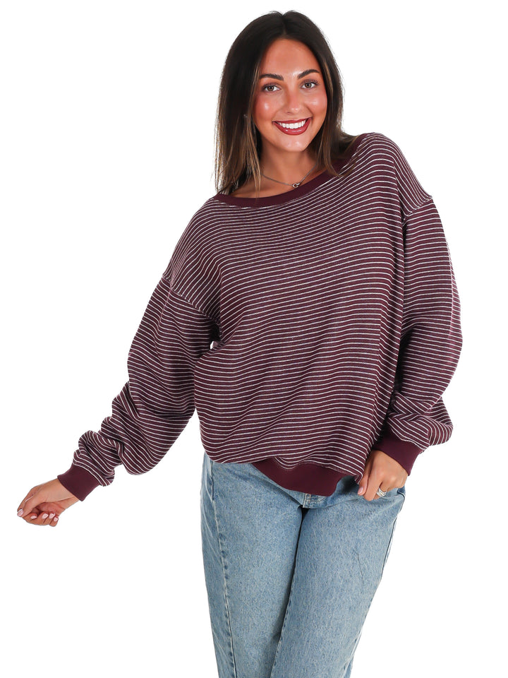 Throw it On Stripe Off Shoulder Sweatshirt