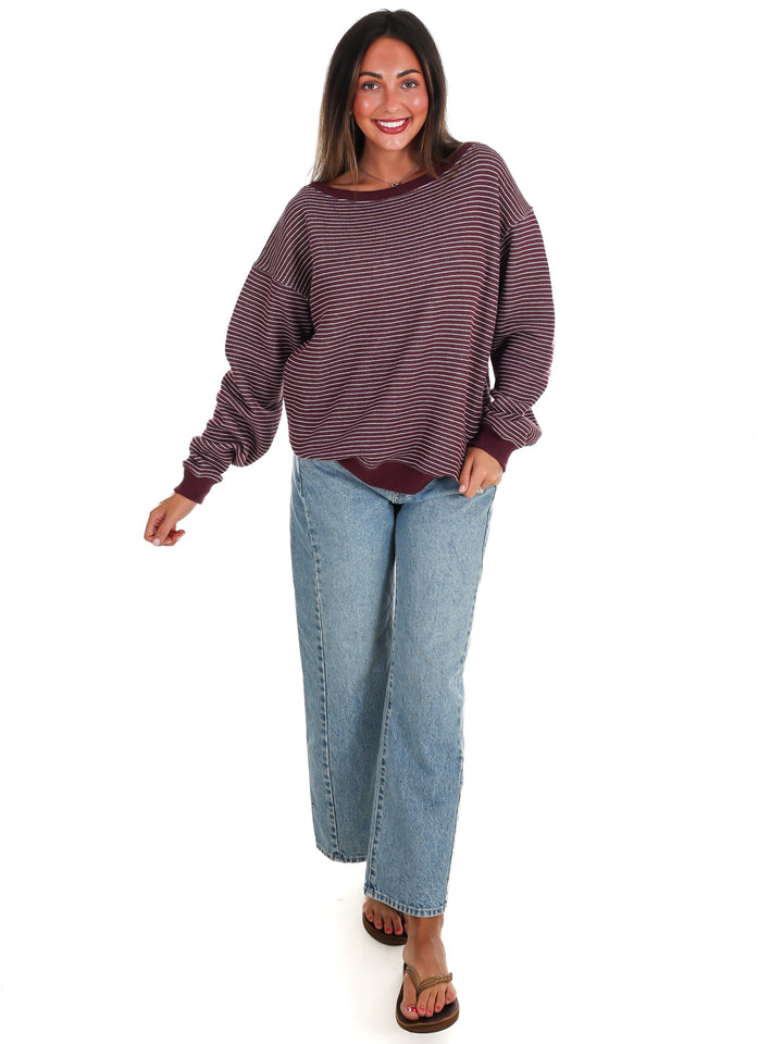 Throw it On Stripe Off Shoulder Sweatshirt