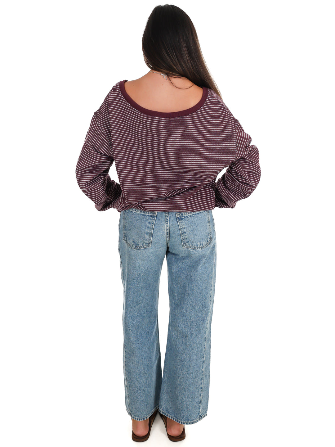 Throw it On Stripe Off Shoulder Sweatshirt