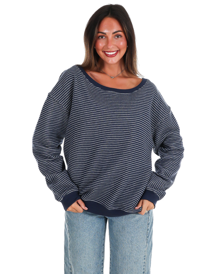 Throw it On Stripe Off Shoulder Sweatshirt