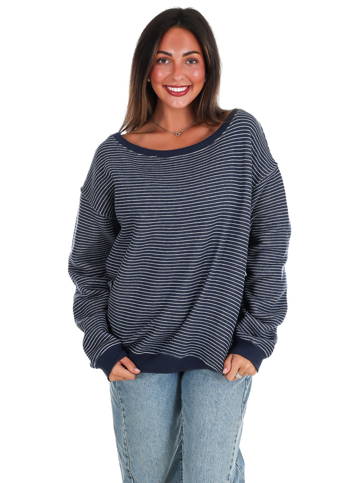 Throw it On Stripe Off Shoulder Sweatshirt