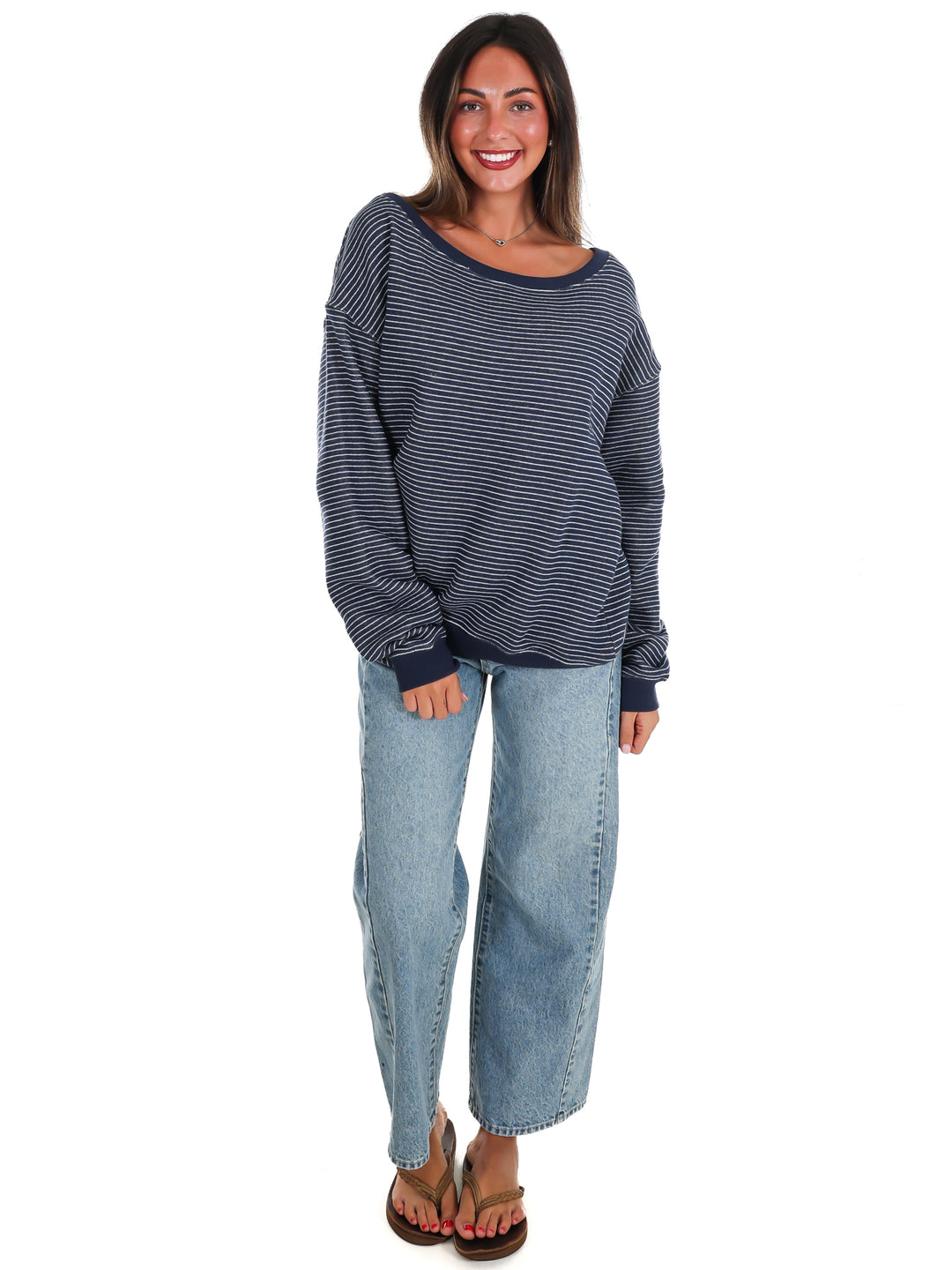 Throw it On Stripe Off Shoulder Sweatshirt