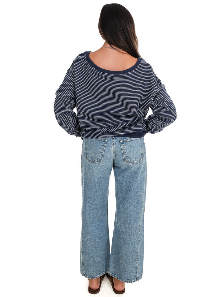 Throw it On Stripe Off Shoulder Sweatshirt