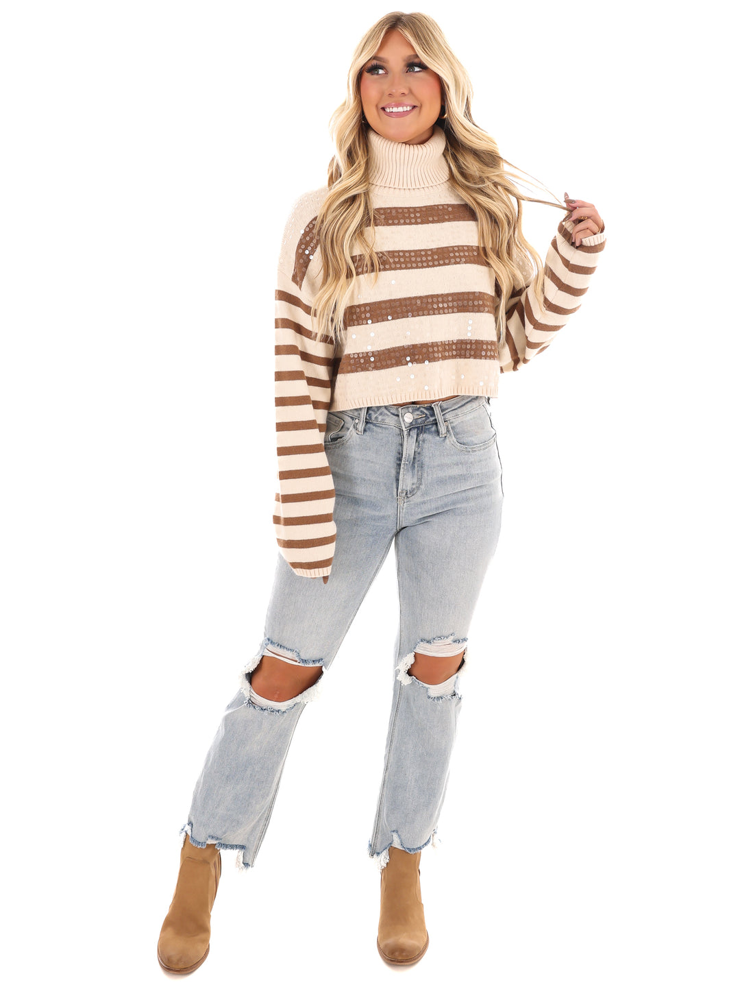 Glimmer Stripe Crop Sweater